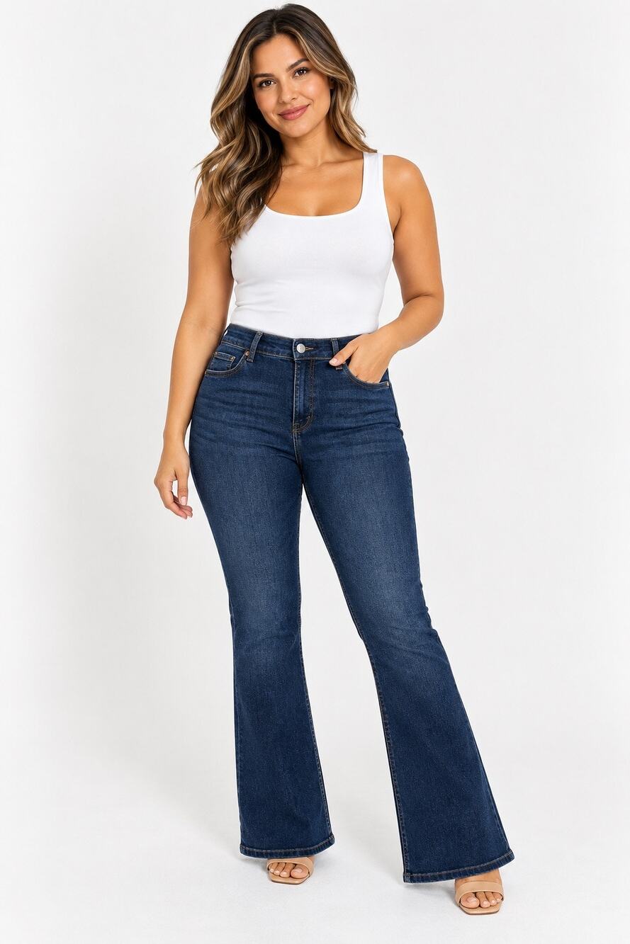 Divided High Rise Dark Wash Flare Jean Size 14